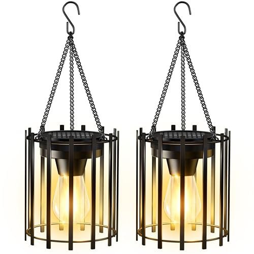 KOOPER Solar Lanterns Outdoor Waterproof, 14.56 Upgraded Bright Hanging Solar Lights Outdoor Lanterns Decorative, Auto ON/Off Metal Hanging Lantern Lights for Pathway Yard Patio Garden Decor 2 Pack