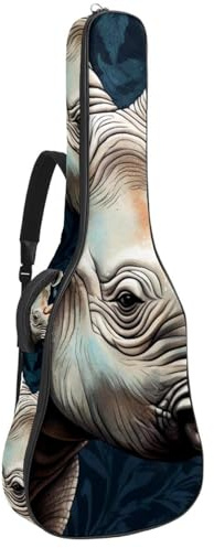 Gitarrentasche für Akustikgitarre mit zwei Taschen, Kunstblumen mit Rhino 47, wasserabweisend, doppelt verstellbarer Schultergurt, Gitarrenkoffer, Kunstblumen mit Nashorn, 42.9x16.9x4.7 in, Stilvoll
