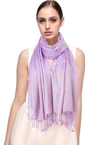 Shmily Girl Damen Pashmina Schal Stola für Frauen Schultertuch Eleganter Schal mit floralem Muster in vielen Farben(STY08-Flieder)