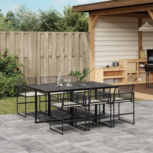 Homgoday Set da pranzo da giardino 7 pezzi e cuscini in rattan sintetico nero, sedia tavolo cucina esterno terrazza patio balcone mobili tipo 72