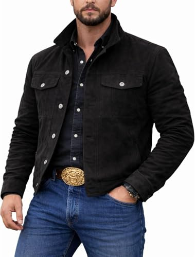 RUAZUA Men's TV Series Old West Style Cotton Jacket : Stylish Black Cowboy Jacket : Western Style Cowboy Jacket With Logo