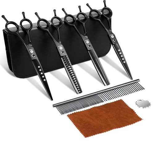 Dream Reach 7 in Dog Grooming Scissors, 6-in-1 Pet Grooming Shears Black