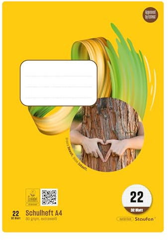 Staufen Style Schulheft - 5 Hefte à 32 Blatt, DIN A4, 80 g/m², kariert 5 mm | Lineatur 22, hochwertiges Papier, ausgezeichnet mit dem EU Ecolabel, praktische Details