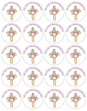 edible 20 x Christening Day cupcake toppers NOT PRECUT. wafer card (Pink)