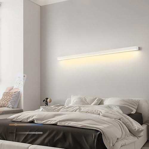 TZSMUM Moderne Wandlampe Innen LED Wandleuchte mit Fernsteuerung Wandbeleuchtung Dimmbar 2700K-6500K Wandleuchten Lange Aluminium Acryl für Schlafzimmer Wohnzimmer Arbeitszimmer (Weiß,150cm)