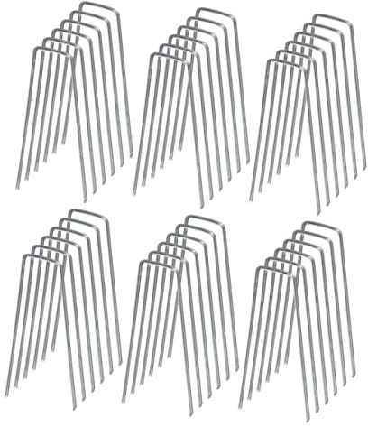 UKCOCO 60 pièces Piquets de Jardin U Galvanisé Agrafes de Fixation pour Gazon Artificiel et Aménagement Paysager Argenté