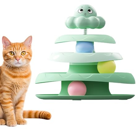 Jeu de balles pour Chat - Jouet Boule à 3 étages pour Chat - Friandises interactives - de grattage Mobile - Favorise Les Petits espaces - Plaisir de Chasse