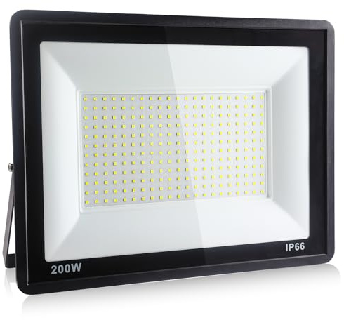 Fynokst 200W Faretto LED da Esterno, 21600LM Sovrilluminante Faro LED Esterno, 3000K Luce Bianca Fredda, IP66 Waterpoof Faretti per Giardino, Garage, Campo sportivo, 1 Pezzi