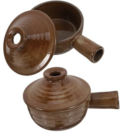 IMIKEYA 2 Piezas Cuencos de Barro Japoneses Tapa y Asa Olla Pequeña Resistente al Microondas para Estofados y Sopas Saludables Diseño Retro para Reuniones Familiares