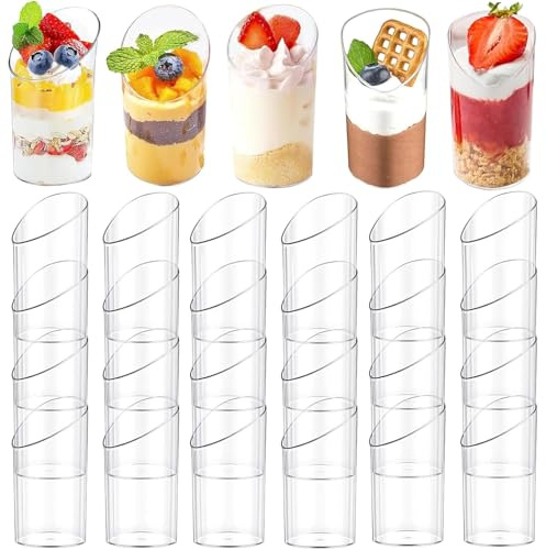 Maridergo 50 Pack Mini Dessert Cups, 75ml Angled Dessert Cups Dessert Bowls Mini Clear Dessert Bowls Individual Dessert Pots for Party, Yogurt, Parfait, Pudding