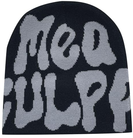 Y2k Beanie Mütze Herren Damen Teenager Y2k Cap Winter Knit Skater Beanie Mütze Hip Hop Strickmützen Baumwolle Spider MEA Culpa Printed Y2k Beanie Cap Hat Pink Harajuku