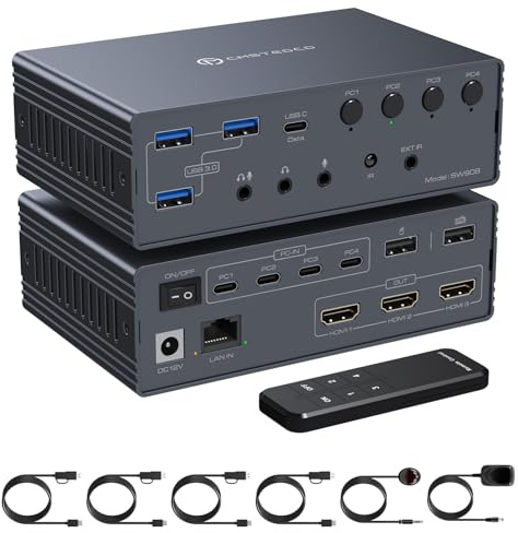 VPFET Docking Station HDMI KVM-switch 4 st 3 bildskärmar Thunderbolt 4 med DisplayLink 4K60Hz för 4 bärbara datorer 3-skärmar stöder kopiering och expandering för Mac och Windows