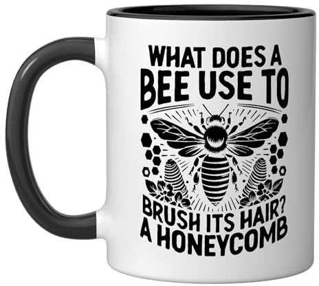 What Does A Bee Use To Brush Its Hair A Honeycomb Beekeeper Ceramic Mug, Black/White