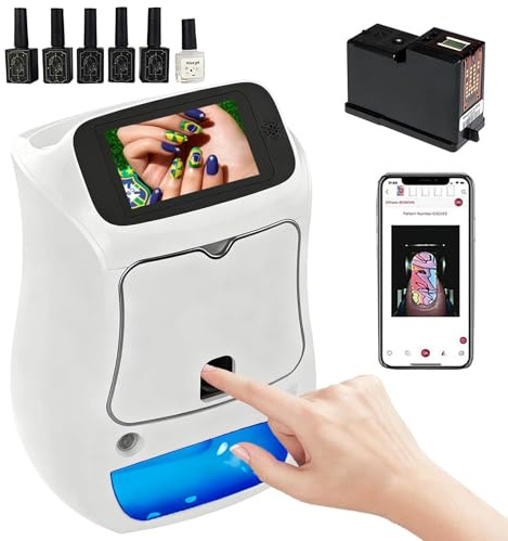 Automatischer 3D-Nageldrucker, digitaler mobiler Nagelkunst-Druckroboter mit 5-Zoll-Touchscreen, 10 Sekunden benutzerdefiniertem Fotodruck, WLAN-Steuerung, Mini-Nageldrucker für Heimstudios
