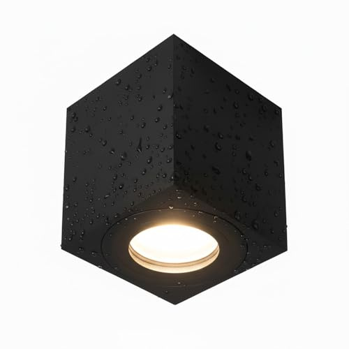 EDO Faretto Soffitto GU10 Negro - Foco de Techo Orientable LARKS 80x80×95mm Cuadrado - Plafón de Superficie IP44 de Aluminio – Lámpara de Techo – Downlight para Baño –Spot sin Bombilla GU10