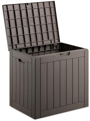 VonHaus Garden Storage Box - Outdoor Utility Chest Organiser – Weatherproof Plastic, Lockable Lid, Carry Handles, Compact & Portable – For Garden, Patio, Balcony, Decking – Grey (118L)
