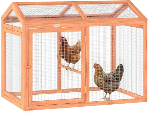 PawHut Hühnerstall mit Sitzstange Doppeltüren 104 x 70,5 x 84 cm Orange | Freilaufgehege, Hühnergehege, Hühnerkäfig aus Holz und Metall, Freigehege für 2 Hühner, Wachtel Kleintiere