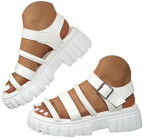 Damsandaler sommar med mångsidig urklippsdesign, fashionabla sommarplatå, bärna damskor, samlare, platåsandaler med mjuk fotbädd, utomhus, trekkingsandaler, casual, stickad nätsandalett, Vit, 37 EU