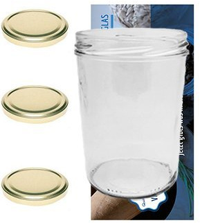 Vitrea 12 Sturzgläser 435 ml Etiketten Einmachgläser Marmeladengläser Sturzglas Deckelfarbe Dekor goldener Deckel incl