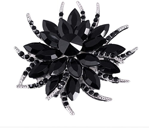 YAZILIND Art und Weise große Blume Rhinestones Legierungs-Zirconia-Brosche Corsagee Frauenmädchen Zusätze (Schwarzes)