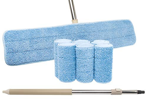 LTWHOME Value Packung mit 60cm Aluminium Abnehmbarer Flachmopp für Boden, Wand, Fenster + 6 Stück Mikrofaser Mop Kopf (Farbe blau)