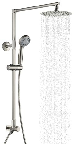 Fennocasa Polaris 3 Retrofit Rain Shower System, 3-Setting Handheld Shower Combo with Slide Bar, 8 Low Profile Shower Head (2.5 GPM Brushed Nickel)