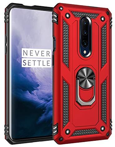 BestST Funda para Oneplus 7 Pro + Protectores de Pantalla,con Anillo Soporte,2in1 Dura PC + Suave TPU Silicona Carcasa Híbrido Armadura Bumper Case Cover para Oneplus 7 Pro Rojo