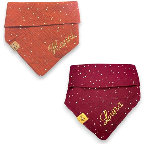 Matibuli Musselin Hundehalsbandana Gold/Orange personalisiert – Weiches Hundehalstuch zum Knoten, 100% Baumwolle, Handmade & Atmungsaktiv mit Namen, Stilvolles Accessoire für Hunde