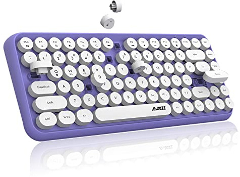 FELiCON 308i Kabellose Retro Tastatur, Bluetooth Silent Cute Computer Tastatur mit Runder Punk Tastenkappe, Matte Textur Kompakte 84 Keys, QWERTY, Typewriter Design für PC, Laptop, Mac-Violett