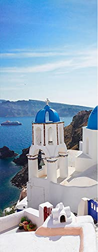 A.Monamour Türtapete Selbstklebend Türfolie Türposter 3D Kykladen Häuser Und Kirchen Mit Blauen Kuppeln In Oia Santorini Griechenlandini Vinyl Folie Türdeko Tapete Wandbild Türaufkleber 90 x 200 cm