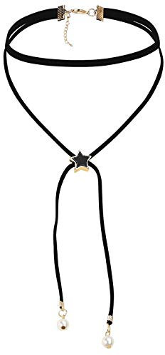 Gualiy Choker Gothic Halsband Damen Einstellbar Samt Doppel Halsband Perle Stern Form Maskenspiel Kropfband Klassische Damenkette Gold Schwarz mit Perle, 34+5CM