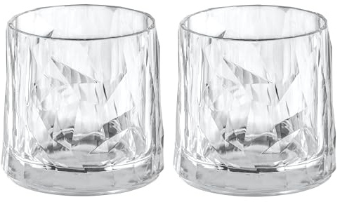koziol Superglas Club No. 2, 2 Stück, 250 ml, Whiskeyglas aus kristallklarem Kunststoff, luxuriös, unzerbrechlich, wiederverwendbar, Party, Camping, 2er Set