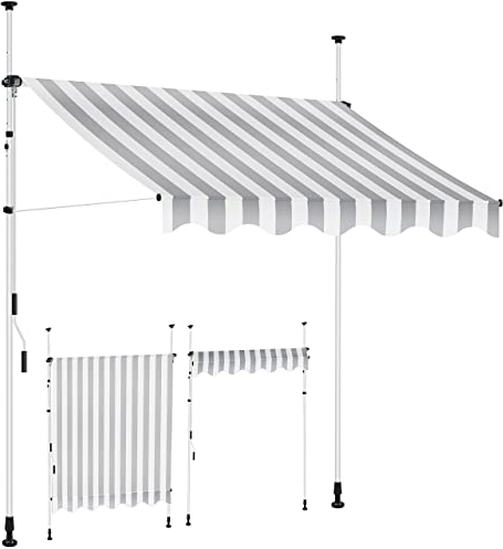 KESSER® Tenda da Sole a Morsetto con manovella per Balcone, Tenda da Sole per Balcone, Regolabile in Altezza, Idrorepellente, Protezione Solare, Copertura per terrazze, Bianco - Grigio, 250cm