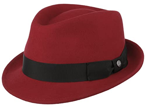 LIERYS Classic Wool Trilby Hut Damen Herren Wollfilz Outdoor wasserabweisend Packable Fedora Sommer Winter dunkelrot S (54-55 cm)