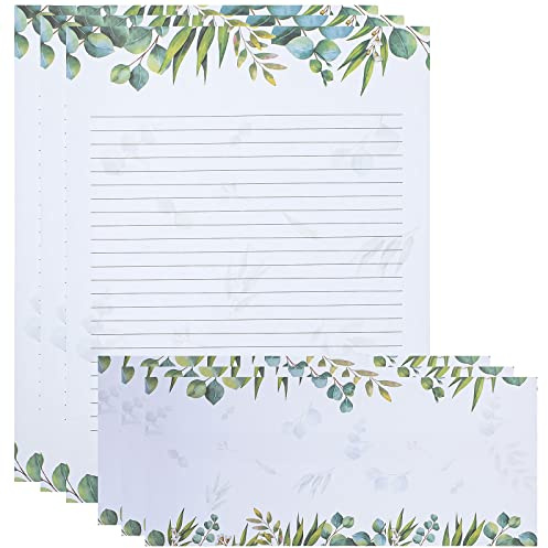 72 Pcs Leaf Theme Paper Stationery Set 36 Greenery Letterhead Paper with 36 Matching Envelope Leaves Lined Paper for Letter Elegant Letter Paper (Fresh Style,8.5 x 11 Inch, 9.5 x 4.13 Inch)