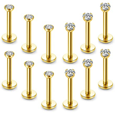 JSDDE 12er Gold Tragus Piercing 16ga Edelstahl Retainer Lippenpiercing Helix Tragus Ohr Piercing Stecker Labret Monroe Piercing Set
