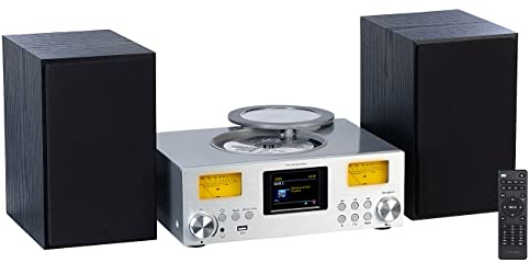 VR-Radio Mini Anlage: Micro-Stereoanlage: Webradio, DAB+, CD, Bluetooth, App, 300 W, Silber (Kompaktanlagen, HiFi Kompaktanlage, Smartphone Tuner)