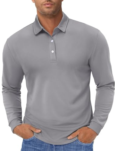 TACVASEN Men's Polo Shirts Long Sleeve Quick Dry Running Tops Golf T Shirts Breathable Work Shirts with 3 Boutons