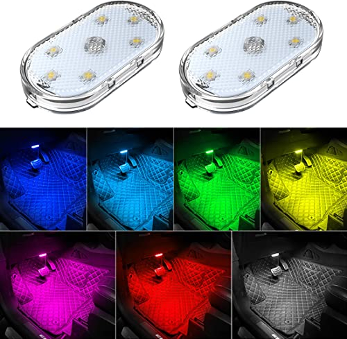 2 PCS Car Led Lights Interior,7 Colors Ambient Lighting Interior,USB Rechargeable Car Sound Control Light