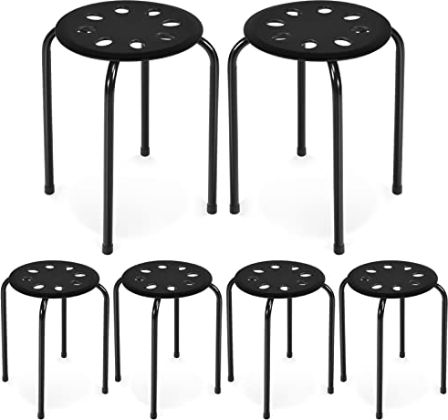 COSTWAY Stapelhocker 6er Set, stapelbare Metallhocker, Esszimmerhocker, Hocker für Zuhause, Büro, Klassenzimmer, 44,5 cm Sitzhöhe (Schwarz)