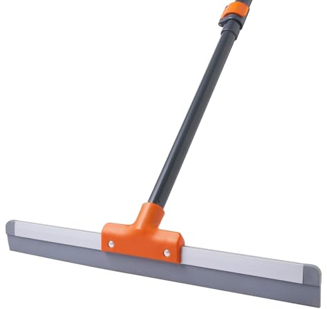 CLEANHOME Rubber Floor Squeegee for Concrete Floor, Tile Floor, Metal Aluminium Heavy Duty Garage Shower Floor Squeegee Broom for Removing Water, Commercial Scrubber Mop with Extendable Long Handle