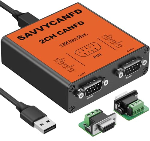 Pibiger Convertidor USB a doble canal CAN FD SavvyCAN-FD-X2 CAN velocidad de hasta 12 m máximo aislado contra USB 2.5KV, CE, FCC