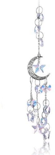 Yurosiay Mond Kristall Sonnenfänger Bunt Glänzend Kristall Windspiel Sonne Groß Stern Suncatcher Fenster Kristall Hängend Kristallkugeln Kristall Fensterdeko für Decken Garten 38cm Silber 2#