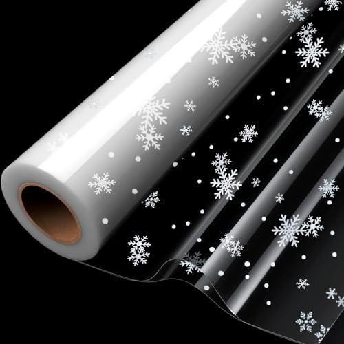Double Folded 20m×84cm Snowflake Cellophane Wrapping Roll, Cellophane Wrap Roll for Hampers, Food, Birthday Gifts, Flowers and Crafts Mother's Day Wrap
