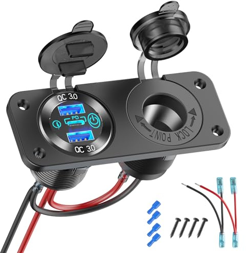 Hapytrip USB-uttag 12 V marin 12 volts kontaktpanel, PD3.0 och dubbel port USB QC3.0 billaddare i aluminium, 150 W vattentät cigarettändaranslutning 2-i-1 husbilssats