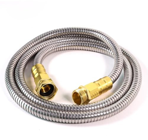Holldoor Short Metal Garden Hose 6 ft – 304 Stainless Steel Water Hose Leader, Flexible Hose Extension, Small Lightweight Hose Extender,No Kink Outdoor Hose (6 ft)