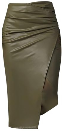 ederrock Mit Schlitz Vorne - Bleistiftrock Knielang Leder Schwarz High Waist Pu Lack Rock Elegant Sommerrock Eng Rock Curvy