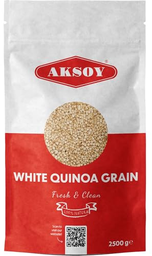 Aksoy White Quinoa 2.5KG | Whole Grain Quinoa - Ready to Cook Food for Oats and Seeds Recipes - Nutritious Meal with Essential Vitamins, Protein, and Fiber, Perfect for Salads