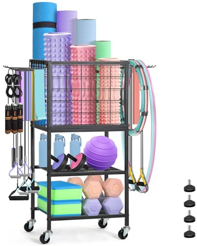 CADUKE Supporto per manubri, tappetino da yoga con ruote e ganci, supporto multifunzionale per manubri, tappetino da yoga, supporto per manubri, kettlebell, tappetino da yoga, rullo in schiuma