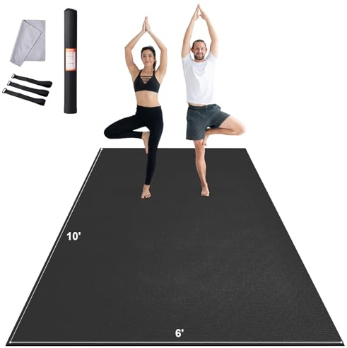 VEVOR Large Exercise Mat, 12'x6'/10'x6'/9'x6'/8'x6'/8'x5'/7'x5'/6'x4' (7mm) Extra Thick, Non Slip High Density Premium Workout Mat, Exercise Yoga Mat for Men & Women, Fitness & Exercise Mat with Bag & Carry Strap, for All Types of Home Yoga, Pilate & Floor Workout